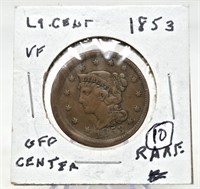 1853 Cent (Misaligned Dies) VF