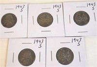5 - 1943 S Jefferson Silver War Nickels