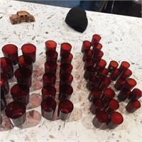 vintage red flash glass sets 64 in total