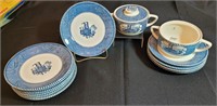 14 pcs Currier & Ives Saucers and Sugar Bowls