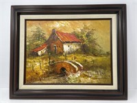 Signed Fall Barn Oil Painting