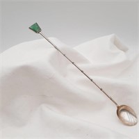 Antique 7 1/2" Wai Kee Silver & Jade Ice Tea Spoon