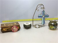 Musical trinket boxes art glass and more.
