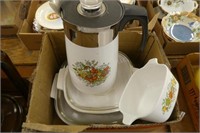 Corningware coffee pot and dishes