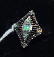 Sterling Silver Art Deco Style Ring w/ Opals