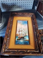 Signed Oil Painting of Ships Port