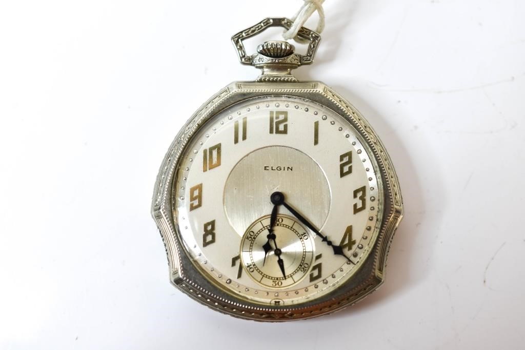 Rare Shape B.W. Raymond Elgin 14K WGF Pocket Watch