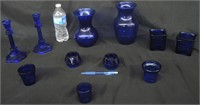 NICE COBALT BLUE GLASS CANDLE HOLDERS,VASES & MORE