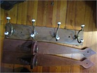 Coat hook and two wood candle holders