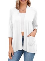 B2499  HOWCOME Open Front Cardigan, Large, White