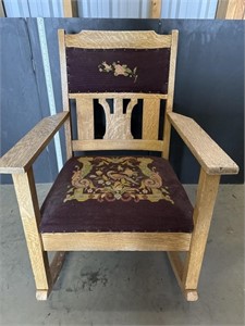 Needlepoint seat wood rocking chair