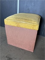 Yellow upholsterered seat wood storage box