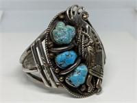 VERY LG STERLING SILVER TURQUOISE CUFF BRACELET