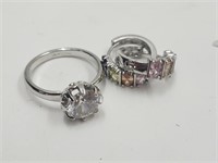 Multicolor Earrings & Clear Stone Ring Size 8