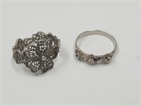 2 Sterling Silver Flower Rings Size 7.5 & 8