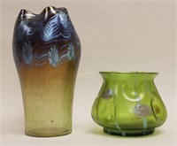 (2)pc Loetz Art Glass Favrile Feather Vase & Bowl