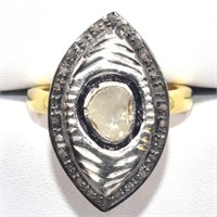 Gold plated Sil Rose Cut Diamond(0.45ct) Ring