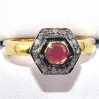 Gold plated Sil Diamond Ruby(0.55ct) Ring