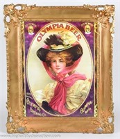 Antique Framed Olympia Beer Poster