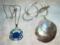 (2) Necklaces:  Blue Enamel & Crystals Crab,