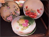 Six vintage china chargers decorated with