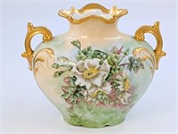 HAND PAINTED PORCELAIN VASE, WHITE FLOWER