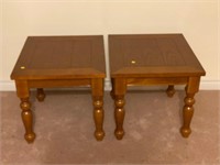 PAIR OF SOLID WOOD END TABLES