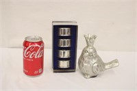 4 Pewter Napkin Rings & Royal Bird