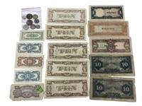 Japanese money paper bills, and coins