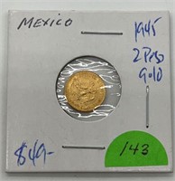 Mexico 1945 2-Peso Gold Coin Uncirculated, Over