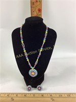 Native American beadwork necklace & earrings