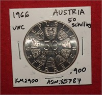 1966 Austria Silver 50 Schilling  ASW .05787
