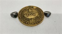 Interscholastic football centennial medal and (2)