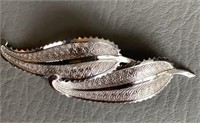 Signed Beau Sterling Silver Double Leaf Brooch