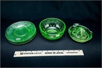 Uranium Glass Reamer, 5 Pie Plates and