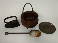 Cast Iron Pot with Utensil and Iron