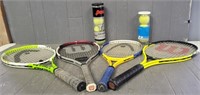 (4) Tennis Rackets & Tennis Balls