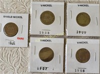 5 v nickels & shield nickels 1868