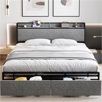 Full Size Bed Frame with Storage & Charging