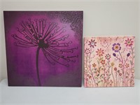 PAIR OF FABRIC FLOWER PICTURES