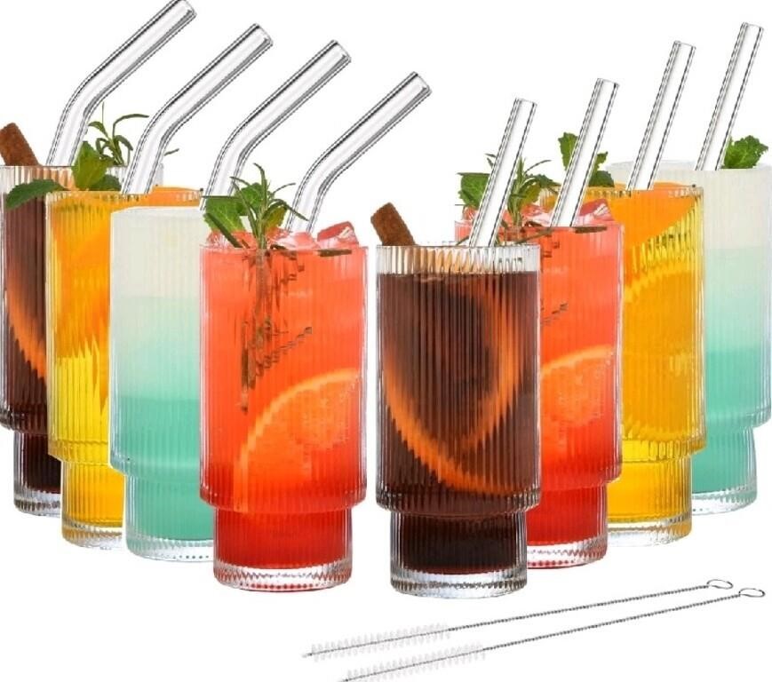 ALINK Glass Straws 8pcs Set, Vintage Cups Glasswar