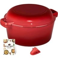 Overmont 2 in 1 Enameled Cast Iron Dutch Oven with