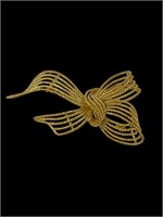 18k gold ribbon bow shaped brooch