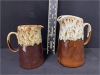 Pair of Brown Drip Stoneware Pitchers