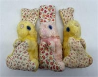 Vintage Plush Rabbits (3) Yellow & Pink