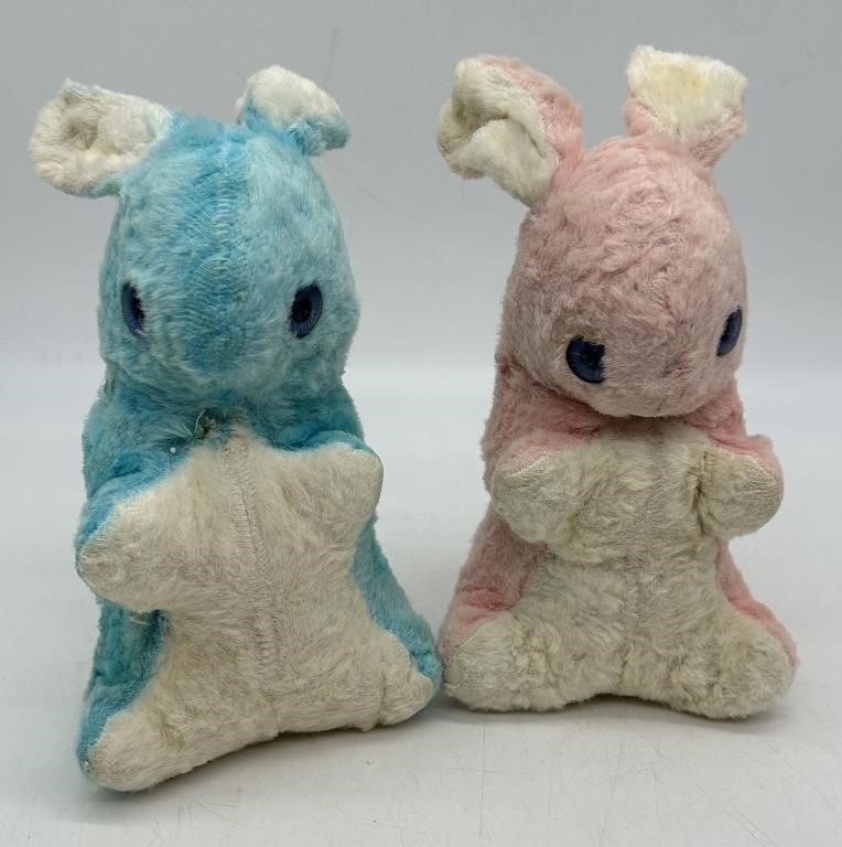 Vintage Plush Rabbits (2) Blue & Pink