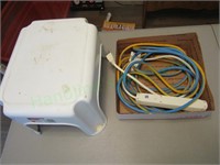 Box Lot of electric cord/plug and step stool