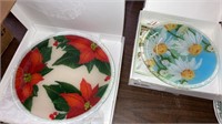 2 Peggy Carr glass plates red poinsettia&