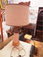 Table lamp with wooden base and column and
