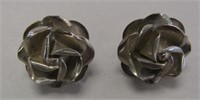 Mexico Sterling Silver Heavy Rose Earrings